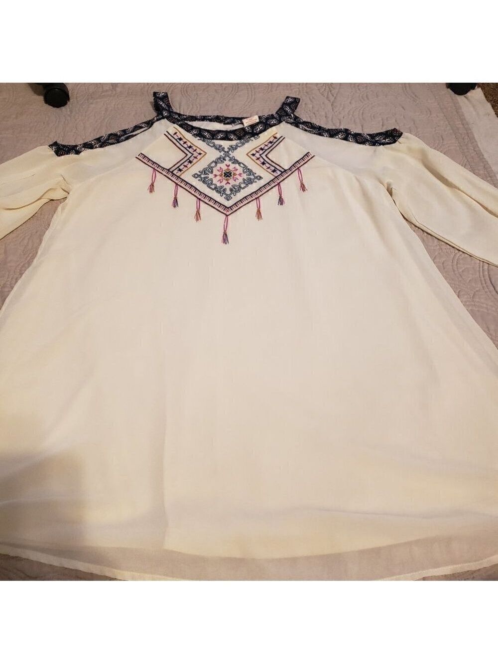 Flying Tomato Cream LS Dress with Cold Shoulders - Picture 5 of 12